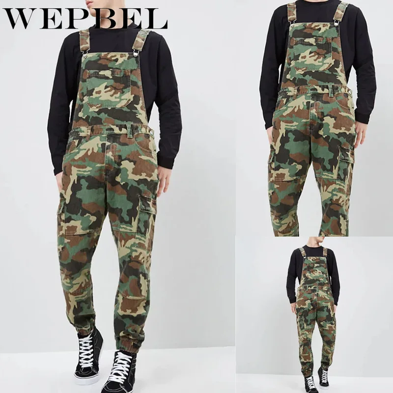 

Mandylandy Casual Trousers Men Camo Dungarees Work Overall Bib and Brace Distressed Denim Camouflage Combat Jumpsuit Romper Pant