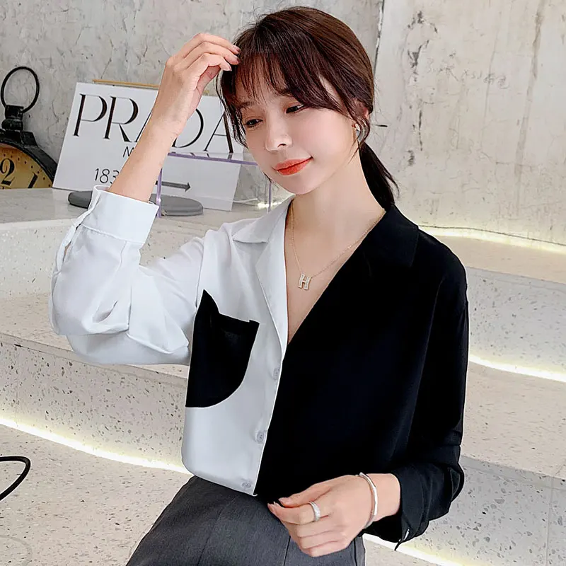 Блузка женская мода 2020 рубашка одежда корейский стиль длинный рукав Топ Осень