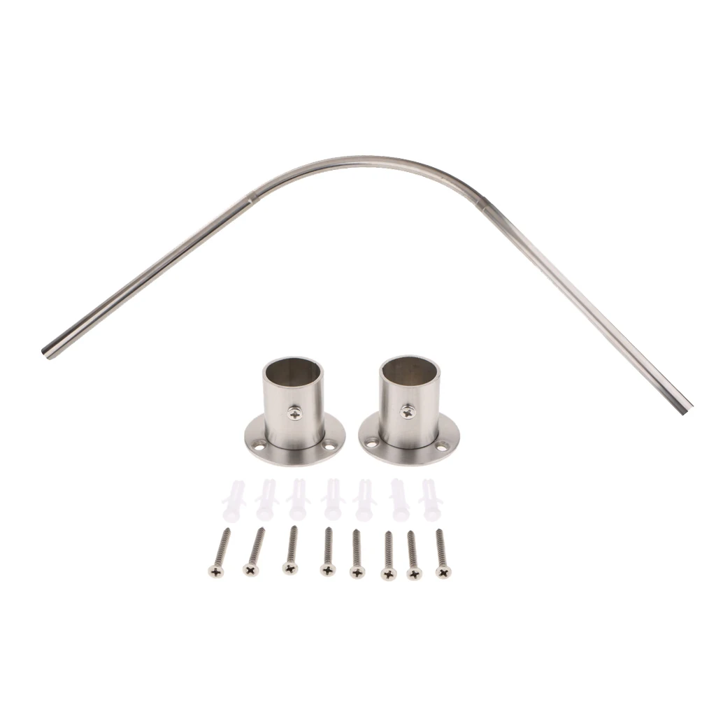 

304 Steel Shower Curtain Rail Ceiling Support 140cm Corner Rail Rod Bath Tub