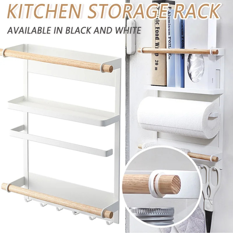 

Magnetic Storage Rack for Refrigerator Paper Towel Holder Rustproof Storage Shelf with Hook Kitchen Supply Removable B88