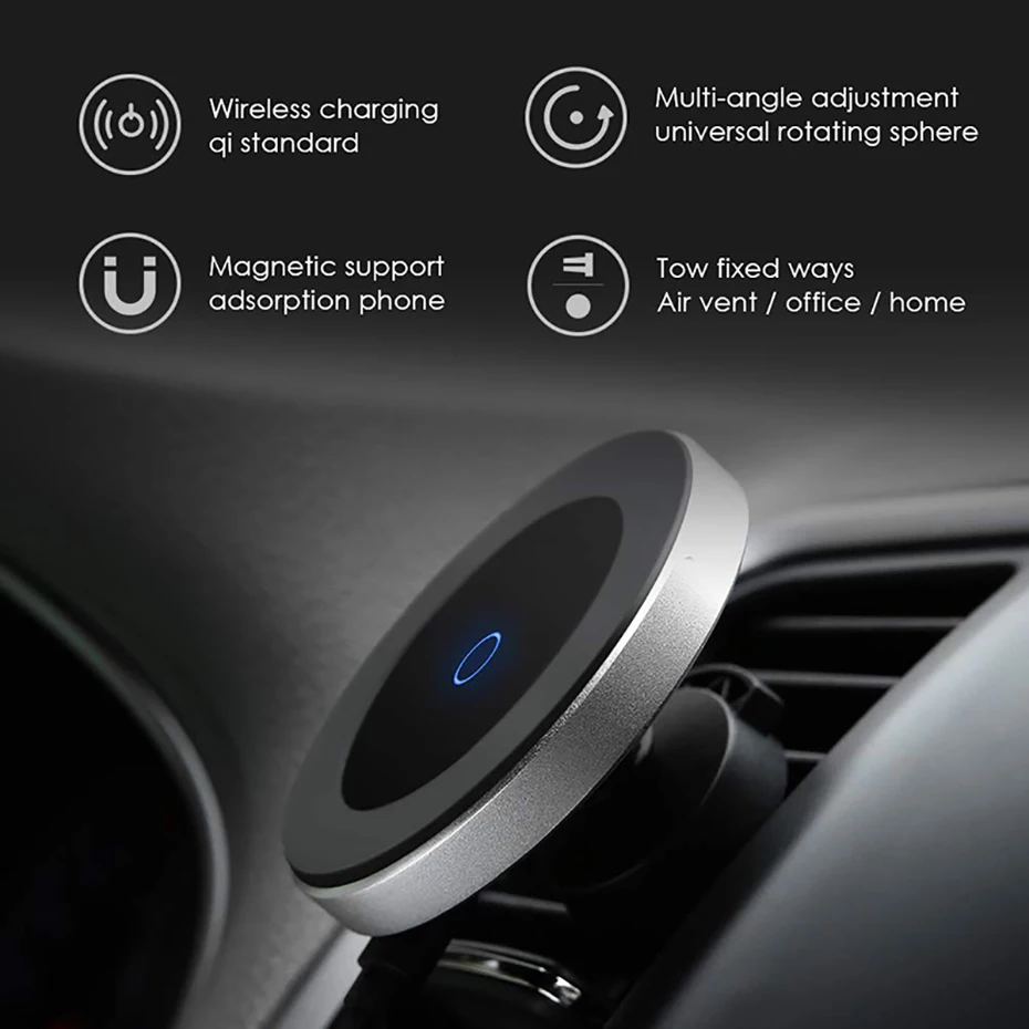 

New 15W Fast Charging Magnetic Wireless Car Charger 360 Degree Rotation QI Wireless Charging Air Vent Dashboard Car Phone Holder