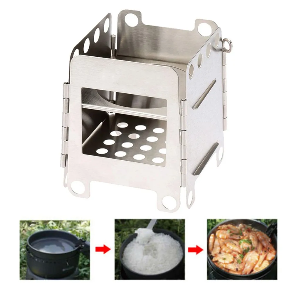 

1pc Wood Stove With Storage Pouch Bag Portable Stainless Steel Folding Wood Pocket Stove Outdoor Camping Picnic Cooking Reusable