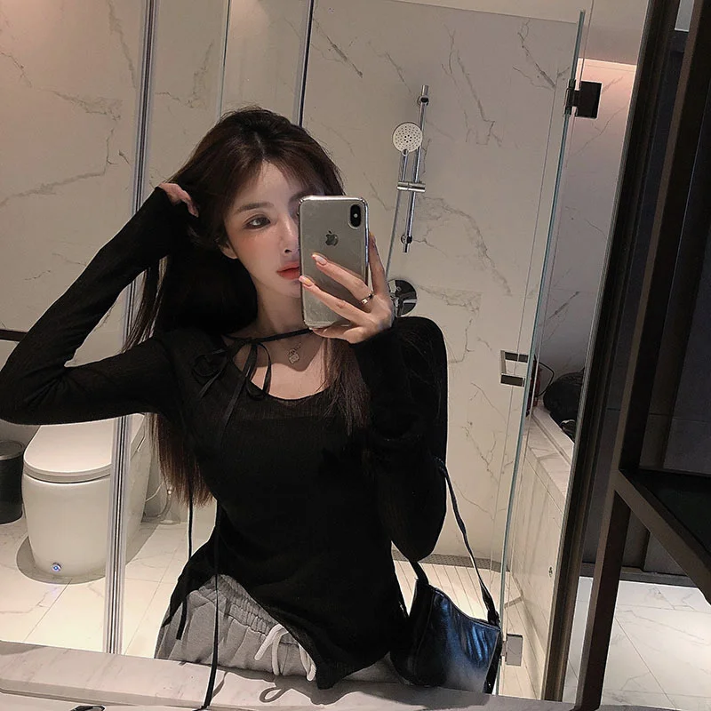 

Real Shot Cost-Effective! Wooden Ear Strap Split T-shirt Women