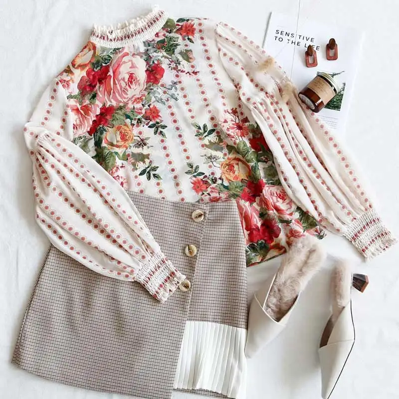 Женская шикарная блузка с длинным рукавом и круглым вырезом | одежда