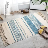 nordic cotton and linen rug floor ethnic style carpet door tassel foot small rug bedroom non slip geometric rug for living room