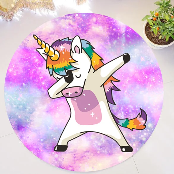Dabbing Unicorn Забавный Красочный Galaxy натирает Единорог круглый коврик ковры для гостиной Новинка девчачий розовый Dab Единорог площадь коврик акварельный - Цвет: Dabbing Unicorn