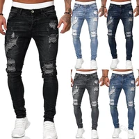 mens jeans hip hop black blue cool skinny ripped stretch slim elastic denim pants large size for male casual jogging jeans for