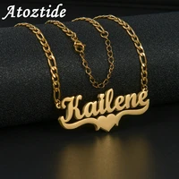 atoztide customized name hip hop letter necklace double thick plated figaro chain piercing carving pendants for women gift