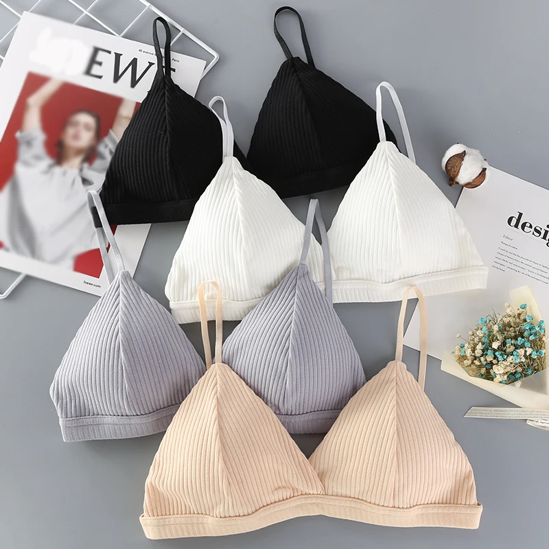 

French Triangle Cup Sexy Thread Cotton Bra Solid Color V-Neck Ladies Tube Top One size bottoming underwear