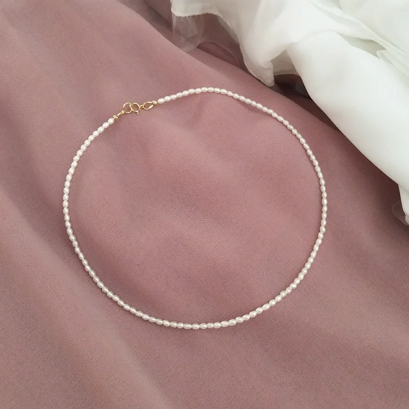 

Ожерелье-чокер из натурального жемчуга 3-5 мм, невидимое серебряное ожерелье, хороший подарок для женщин, подарок на день Святого Валентина