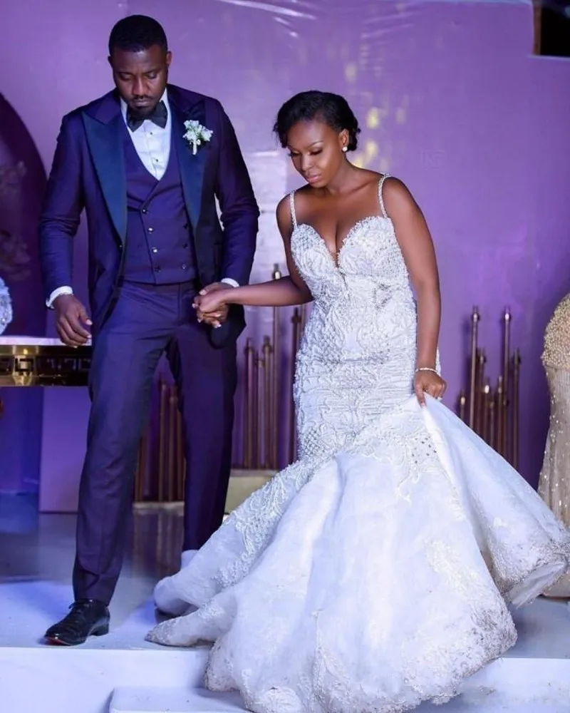

African Dubai Mermaid Wedding Dresses Appliques Beadings Sweetheart Tulle Bridal Gowns Robe De Mariee 2020