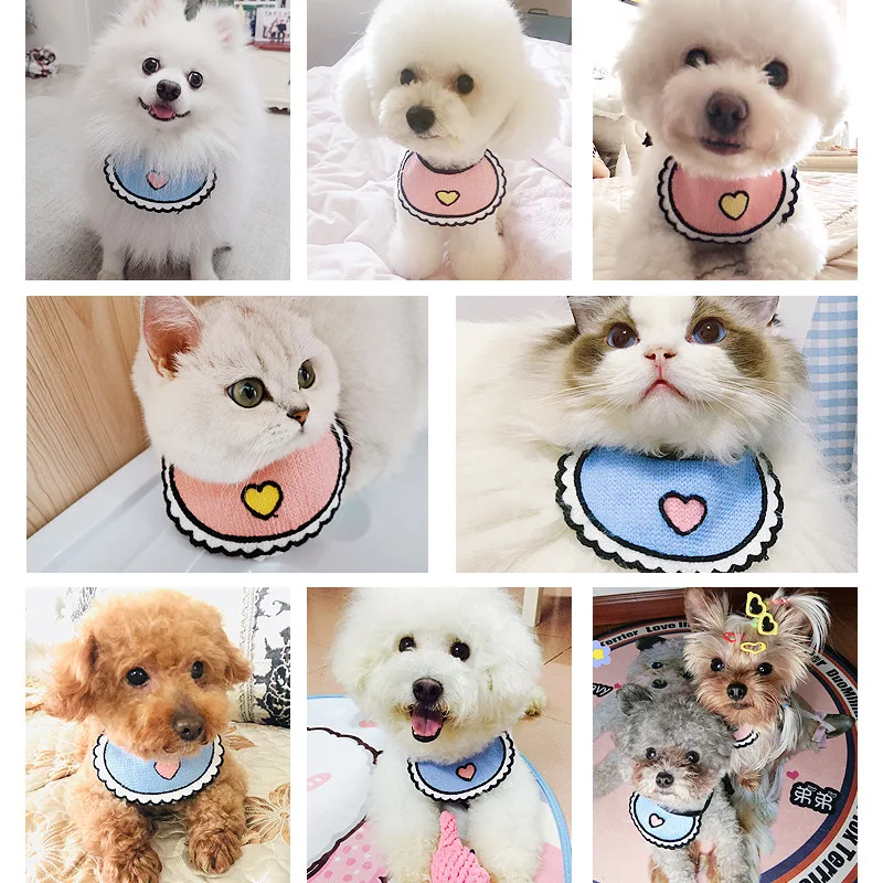 

Cat Dog Pet Head Scarf Neckerchief Accessories for Puppy Bow Tie Round Bandage Cats Dogs Print Cartoon Heart Sharp New 2021