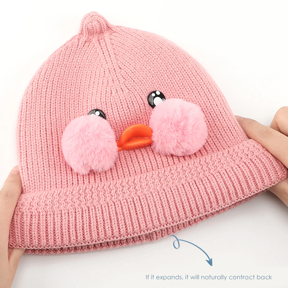 Новая детская шапка милая теплая уличная вязаная на утином пуху осень и зиму