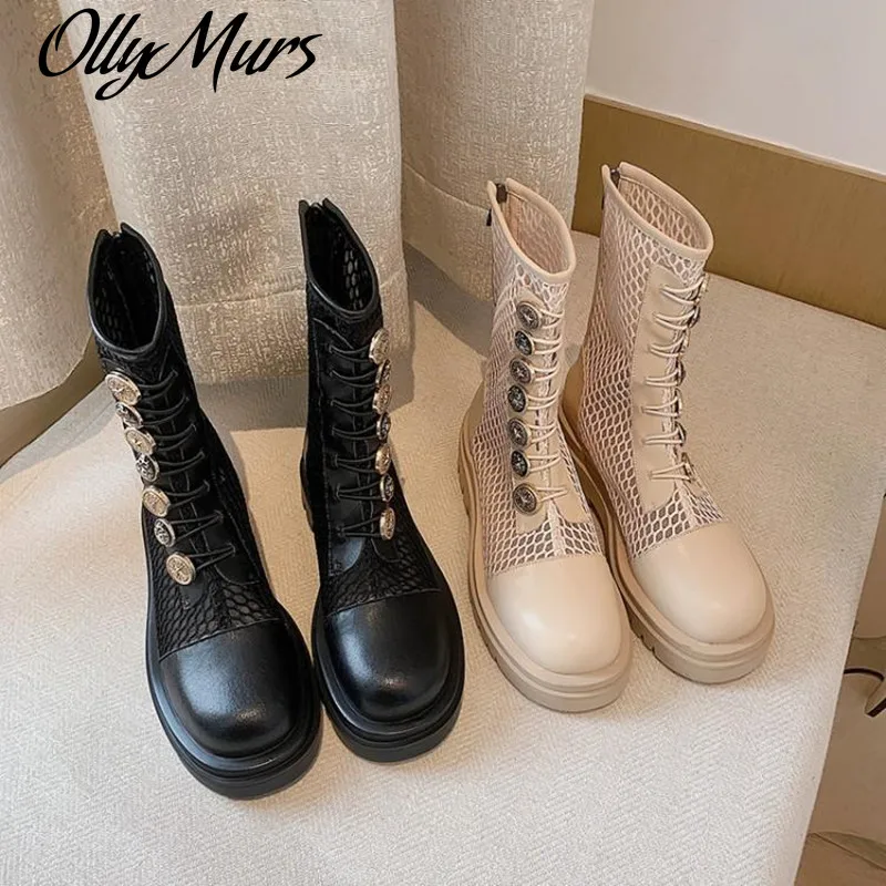 

Женские ажурные ботинки ollywalls, водонепроницаемая женская обувь, Подиумные Ботинки Челси на пуговицах, женские ботинки большого размера