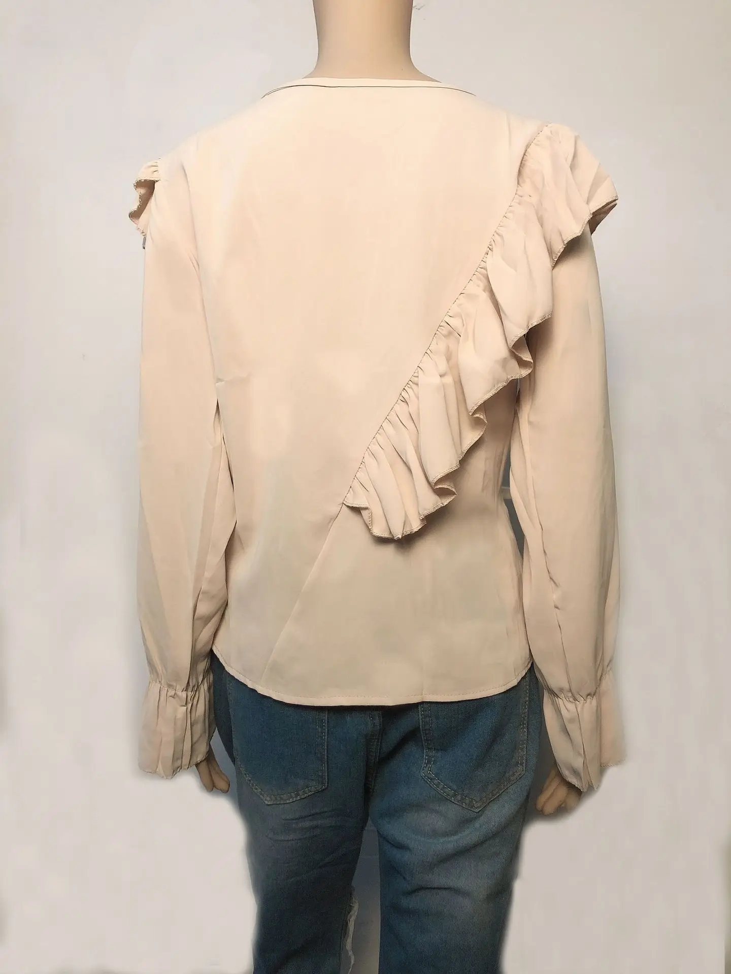 

Bazhenova 2021 Spring Women's t-shirt girls Long Sleeve Ruffles Splicing Base tops Casual Women t-shirts Pullovers woman F596