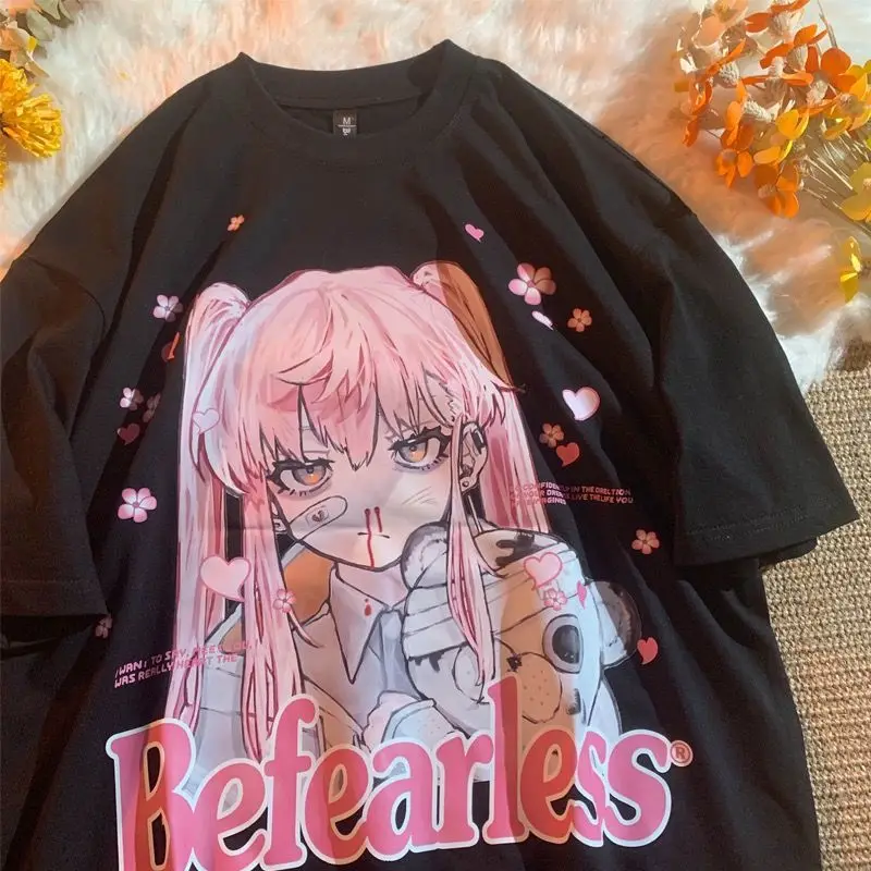 

Summer clothes Japanese anime cute Sweet girl character short-sleeved T-shirt loose women's t-shirt Kawaii O-neck t-shirt y2k