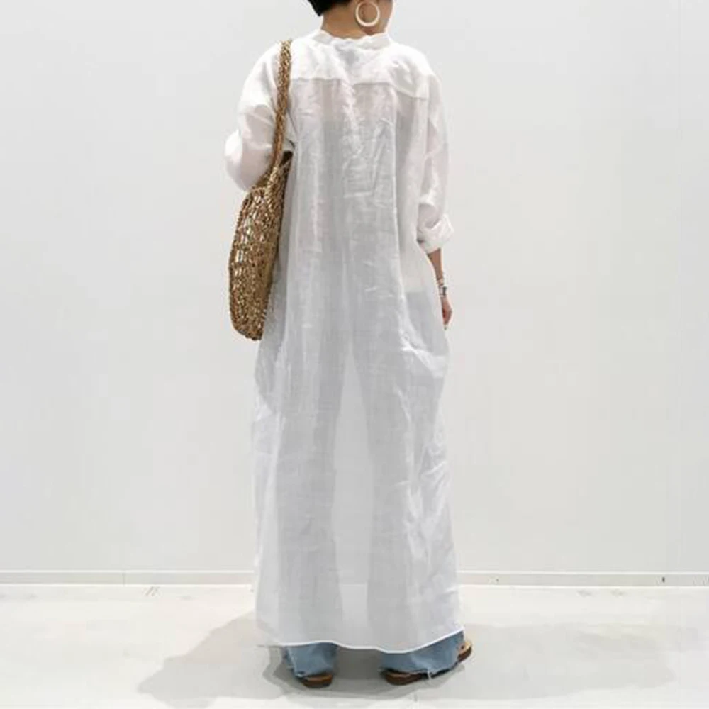 

Dress 2021 Fresh Summer A-Line Women's Loose Casual Long Sleeve V-neck Office White Female Elegant Casual Streetwear Dresses