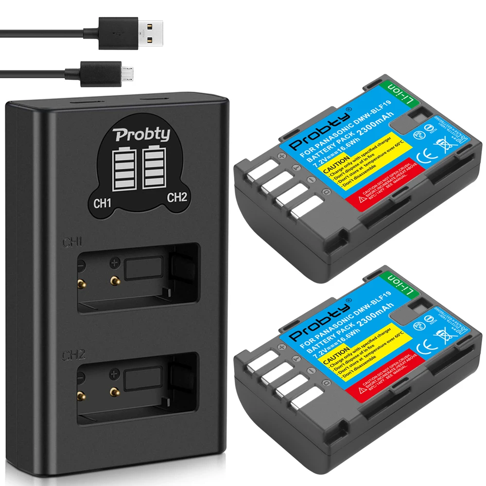 2300 мА/ч, DMW-BLF19 ДМВ BLF19 BLF19E DMW-BLF19e DMW-BLF19PP Батарея+ светодиодный двойной USB Зарядное устройство для цифрового фотоаппарата Panasonic Lumix GH3 GH4 GH5 G9 - Цвет: 2BatteryWithCharger