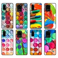 black tpu case for samsung galaxy s20 s20 pluss20 ultras20 s20fe back cover colorful watercolors set paint palette