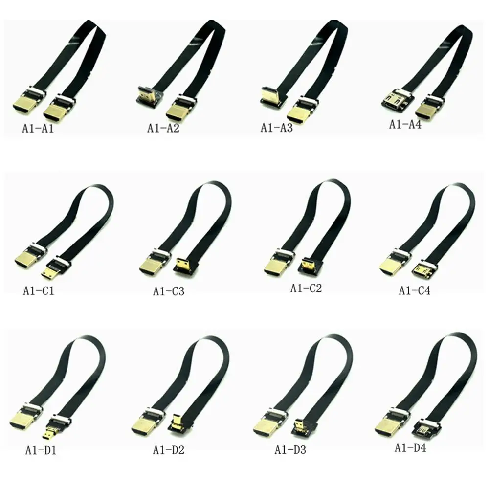FPV Micro Mini HDMI совместимый адаптер 90 градусов FPC ленточный плоский HD кабель шаг 20