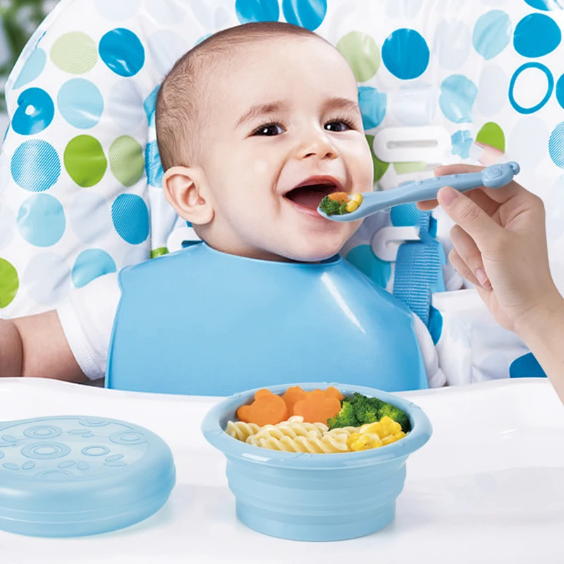 

Portable Food Grade Silicone Baby Food Bowl Food Container Kids Bowl Spoon Set Lightweight Folding Bowl Outdoor Baby Tableware