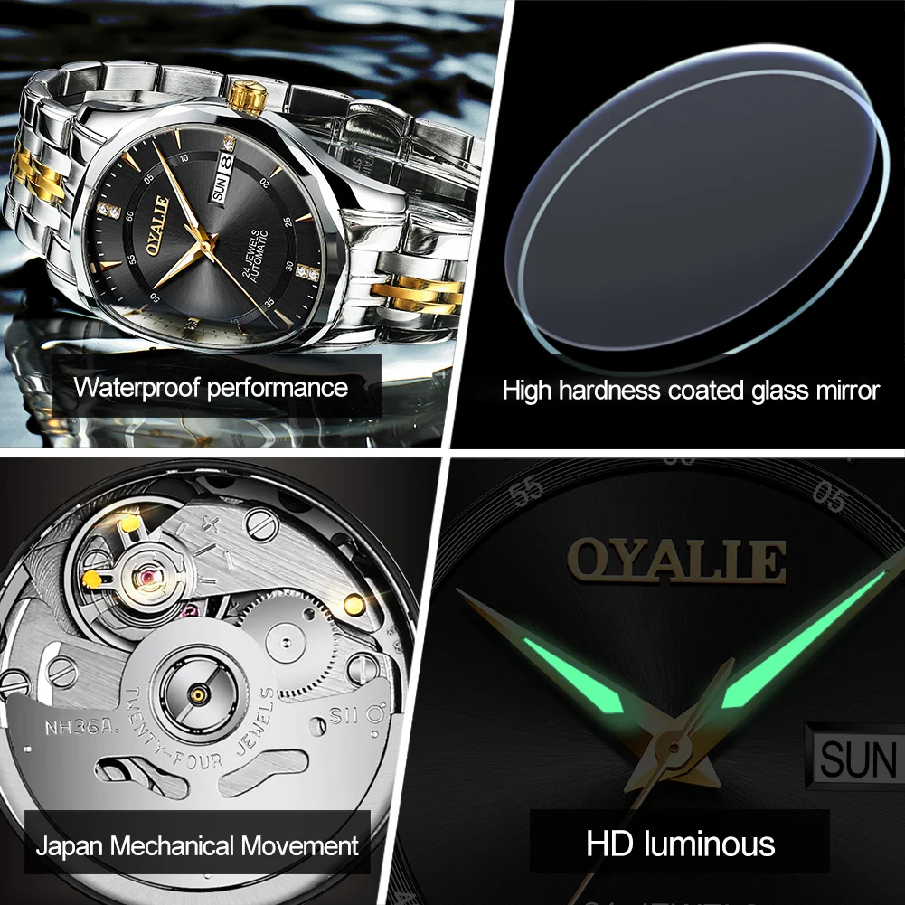 

Men's Automatic Mechanical Wristwatch Business Casual Style Double Calendar Tungsten Steel Watchband Luxury top brand Male Clock