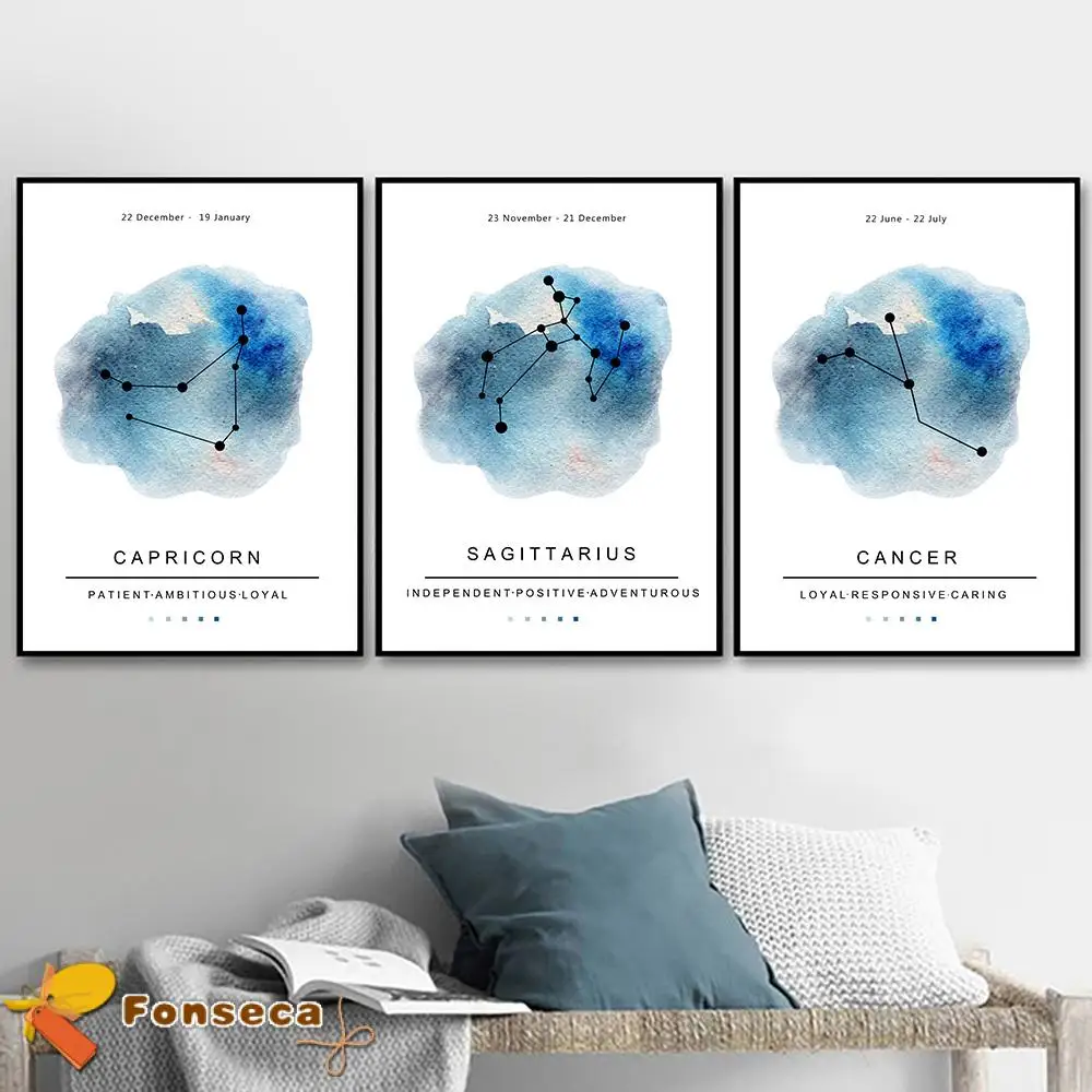 12 созвездий оформление стен искусство печать астрологический знак холст
