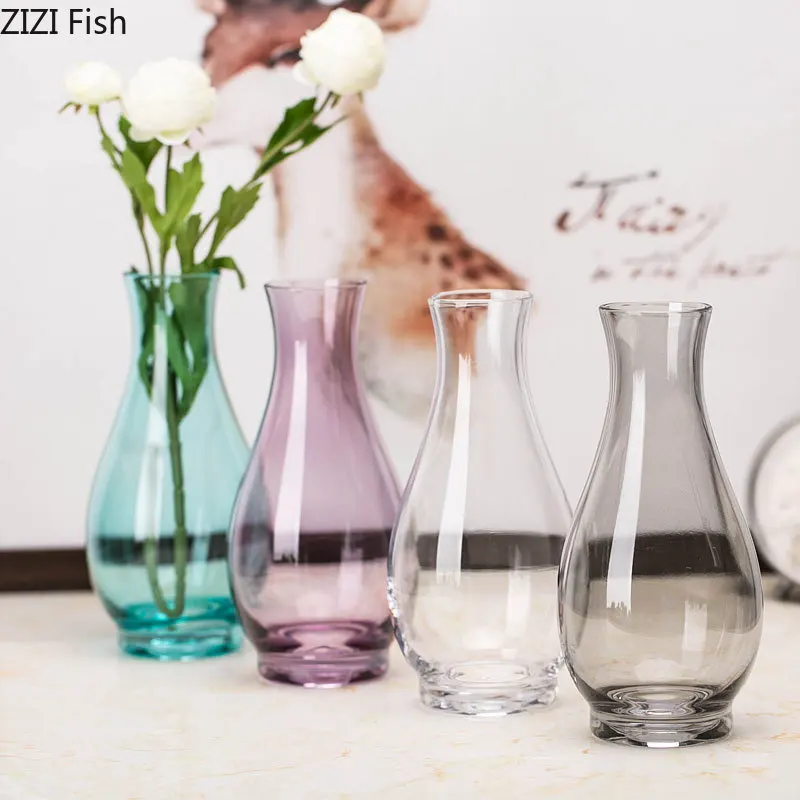 Фото Цветные прозрачные стеклянные вазы для гидропоники цветов украшения стола