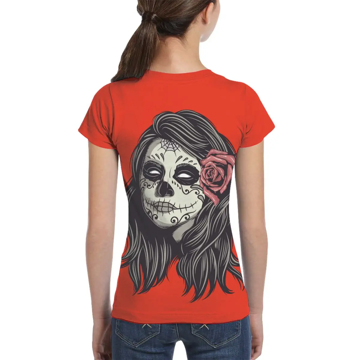 

Dia de los muertos Art boys' short sleeve round neck fitting soft T-shirt Dia de los muertos Art girl print label casual T-shirt