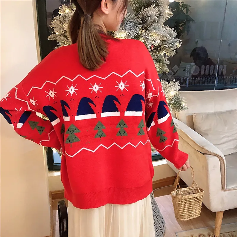 

Autumn Winter Japanese sweet Christmas knitting sweater female loose long sleeve pullover sweater women tops