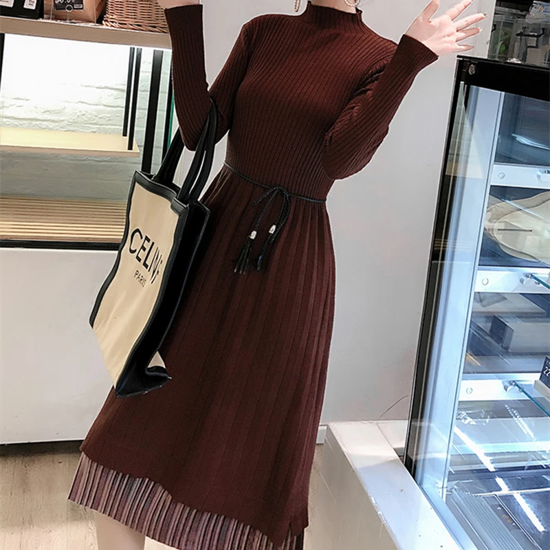 Модное платье-свитер женские свитера платья Стрейчевые трикотажные зимние