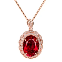 luxury necklace 925 silver jewelry with ruby zircon gemstone oval pendant for women wedding promise bridal party gift ornaments