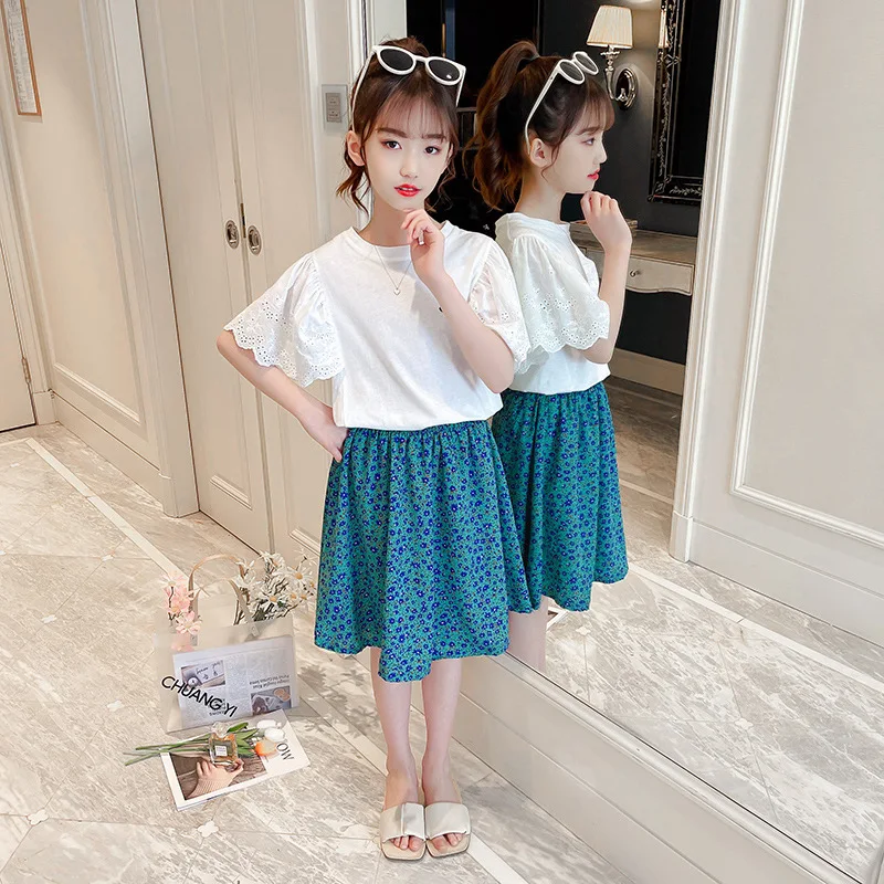 2021 летний комплект для маленьких девочек одежда подростков с короткими широкими