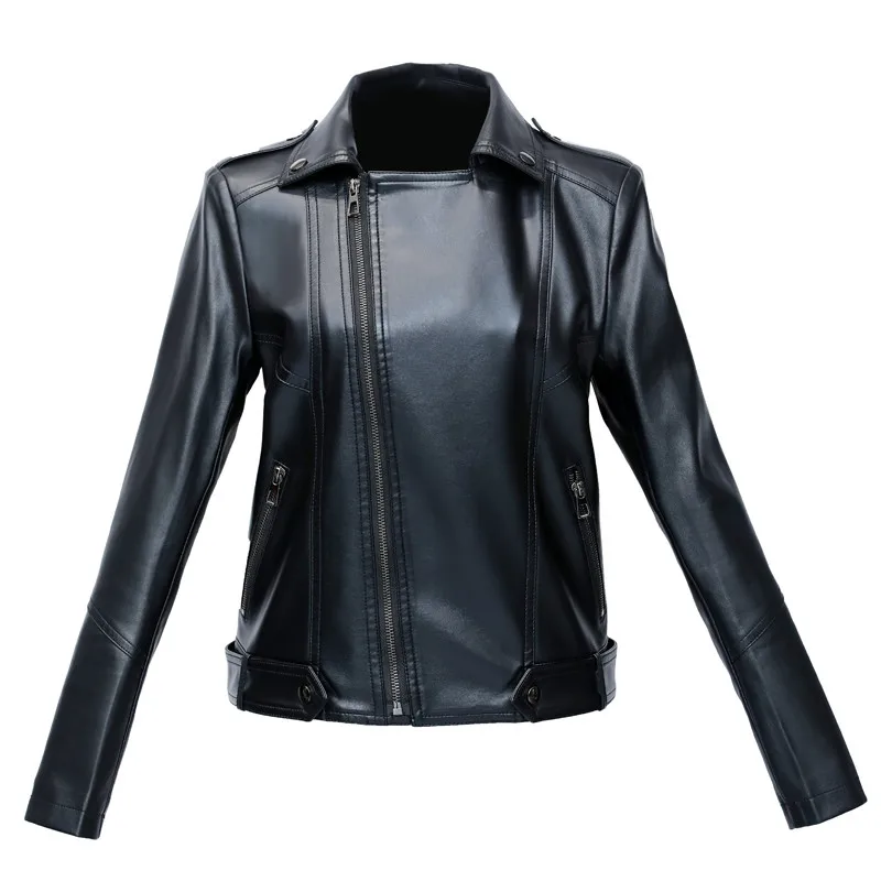 Женская куртка из мягкой искусственной кожи утолщенная теплая уличная черного