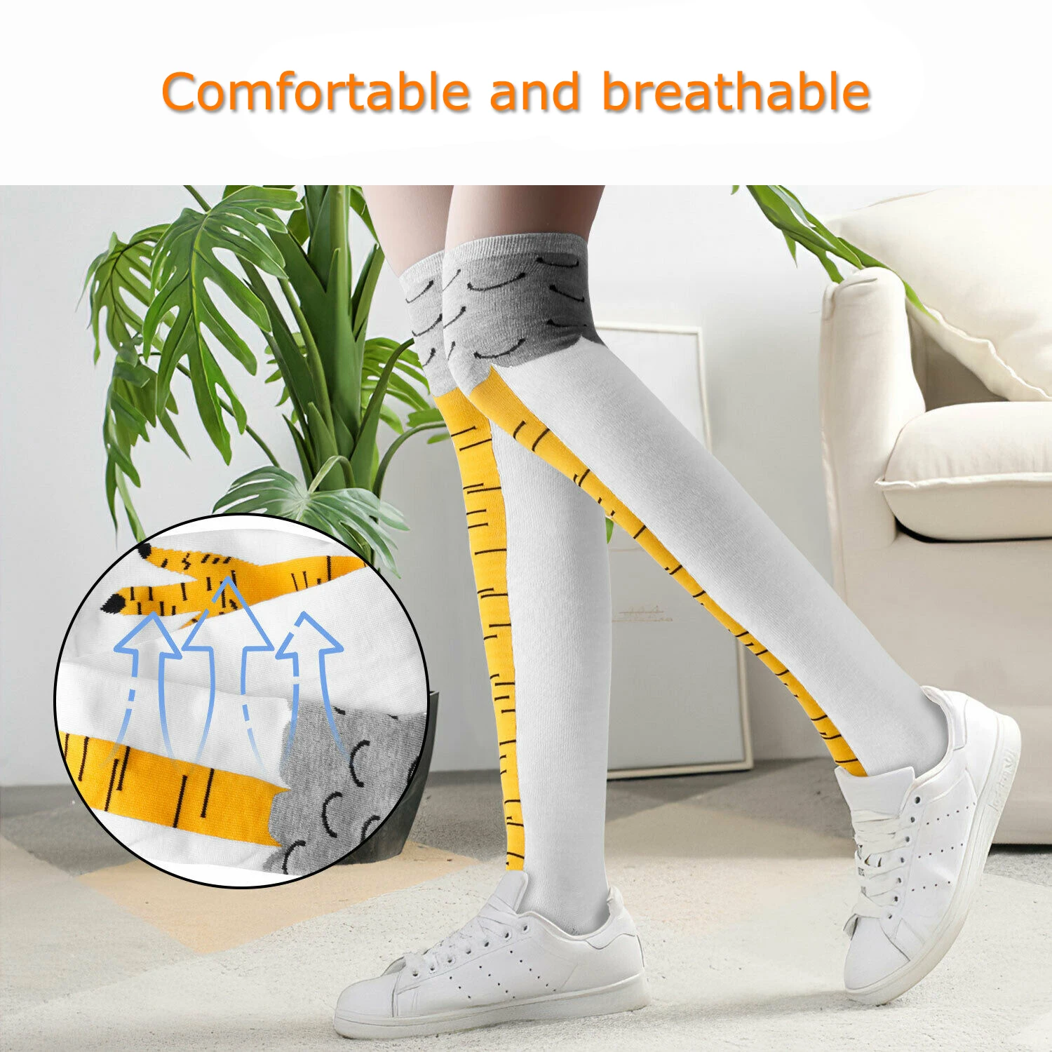 

Novelty fashion high tube chicken feet socks cotton socks printed over-knee socks insulation cute socks