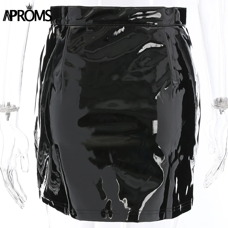Aproms розовая юбка-карандаш из искусственной кожи для женщин, Осень-зима, Короткие мини юбки для женщин, сексуальная уличная одежда, юбка на молнии спереди