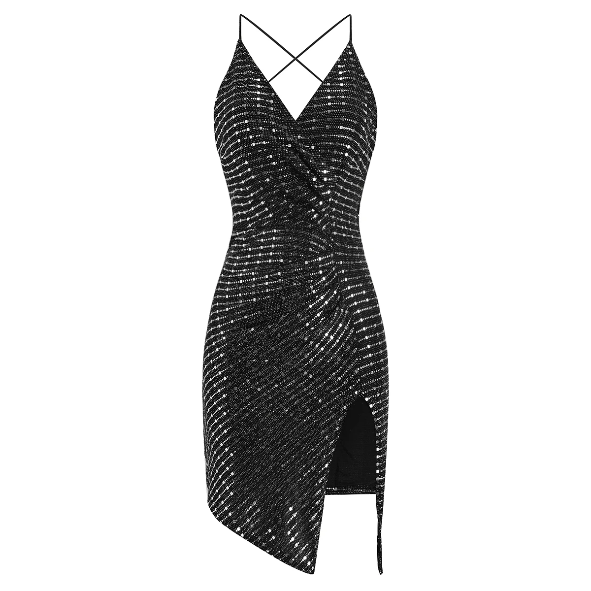 

COIGARSAM Sexy Women dress Spaghetti Strap Backless Dresses Sivler 256
