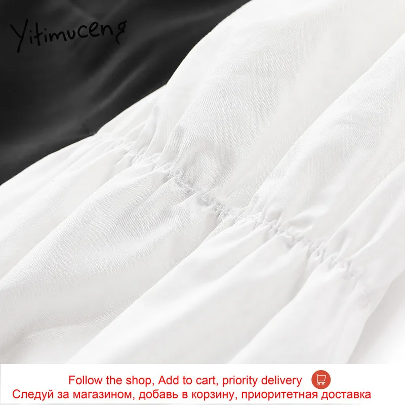 

Yitimuceng Midi Dresses for Women Clothing Spring 2021 Black Fashion Square Collar High Waist A-Line Office Lady Casual Dress