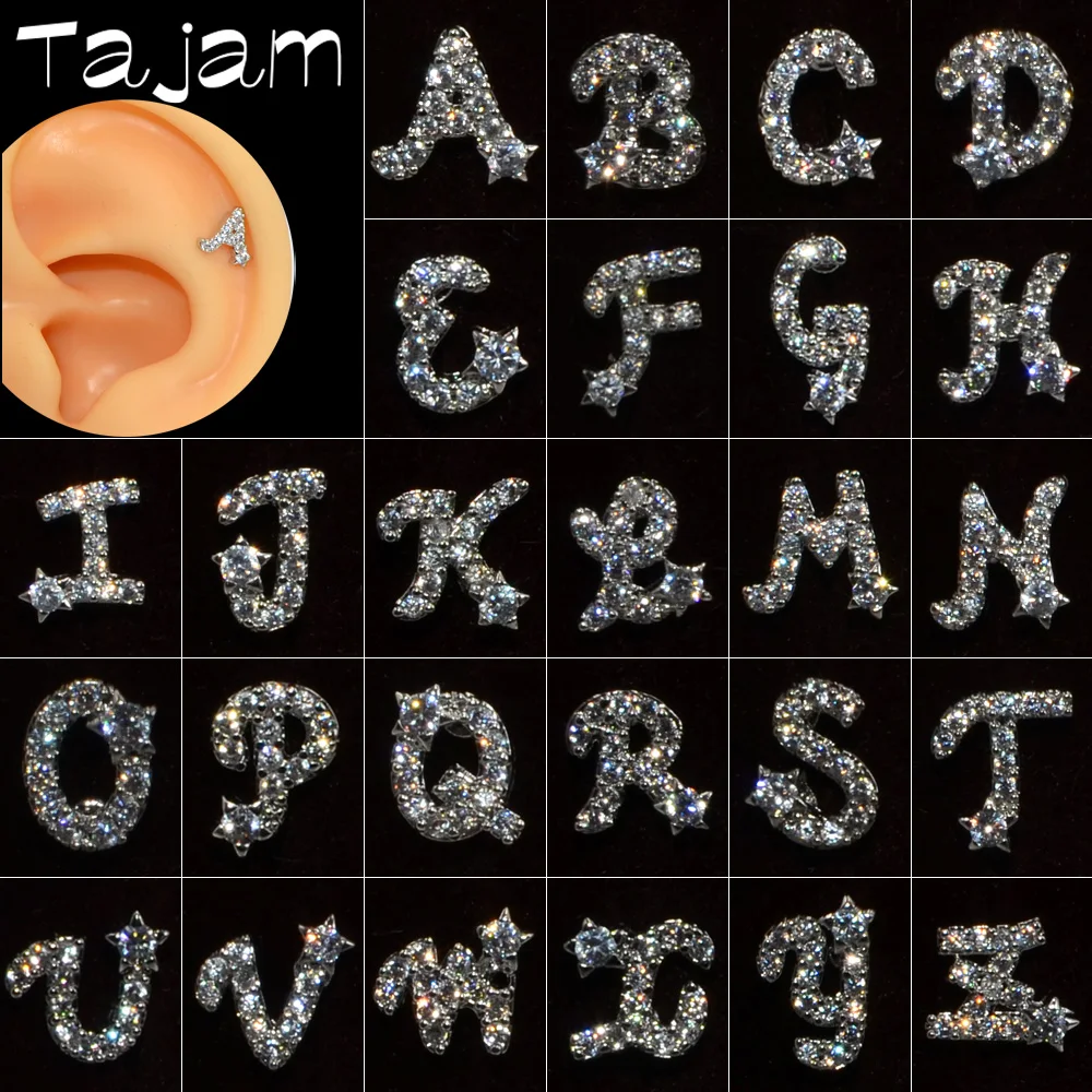 Серьги-гвоздики для пирсинга, серебристые, 26 букв, серьги с буквами алфавита, спиральный для хряща, 20 г, 1 шт. Серьги-гвоздики для пирсинга, серебристые, 26 букв, серьги с буквами алфавита, спиральный для хряща, 20 г, 1 шт.