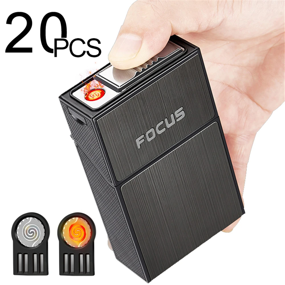 

Чехол для сигарет 2 в 1, с электрической зажигалкой, с отделением для 20 сигарет