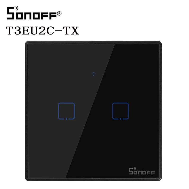 Интеллектуальный выключатель света Sonoff TX T2/T3 EU/UK Smart WiFi RF 433/приложение/сенсорное управление настенный выключатель света 1/2/3 Gang 86 Тип настенный сенсорный переключатель умный дом пульт дистанционного управления - Комплект: T3 EU 2 gang