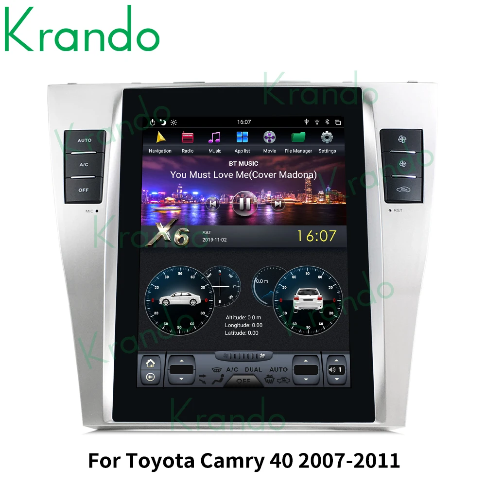 저렴한 Krando 안드로이드 9.0 4G 64G 10.4 인치 테슬라 수직 스크린 차량용 라디오, 토요타 캠리 40 50 2007-2016 헤드유닛 무선 카플레이 GPS