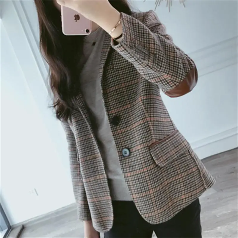 

Ms.Plaid Blazers women jacket autumn New Fashion Slim temperament Woolen jacket Casual coat women Blazers women