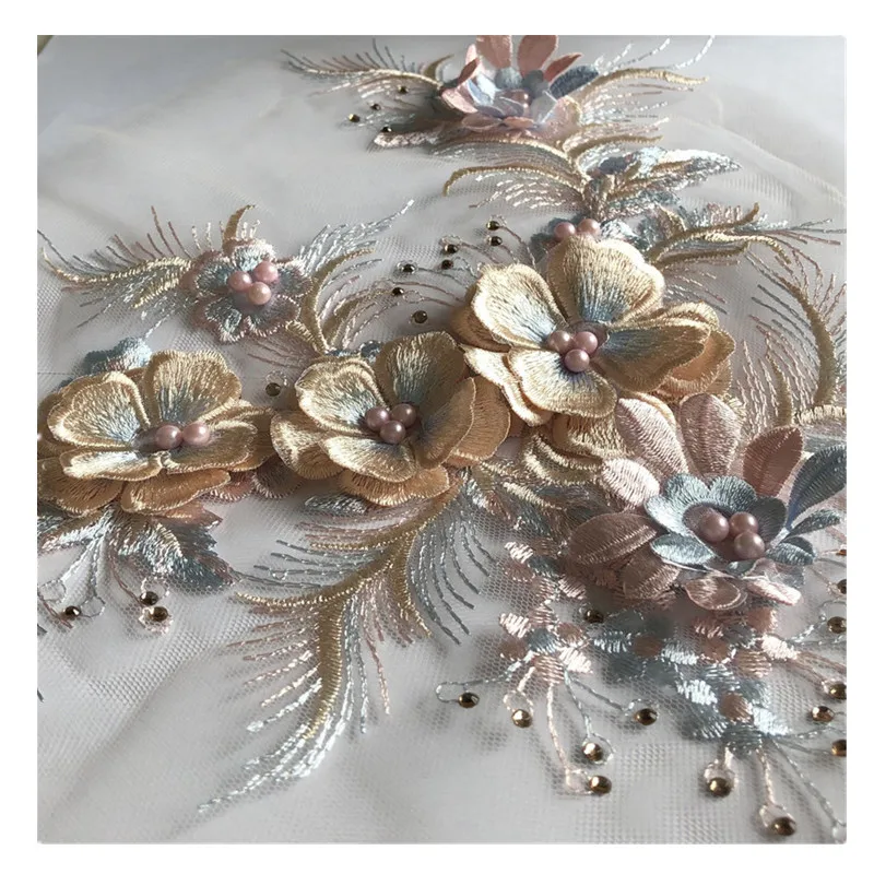 Вышивка бисером цветочное кружево аппликация для свадебного платья вышитые