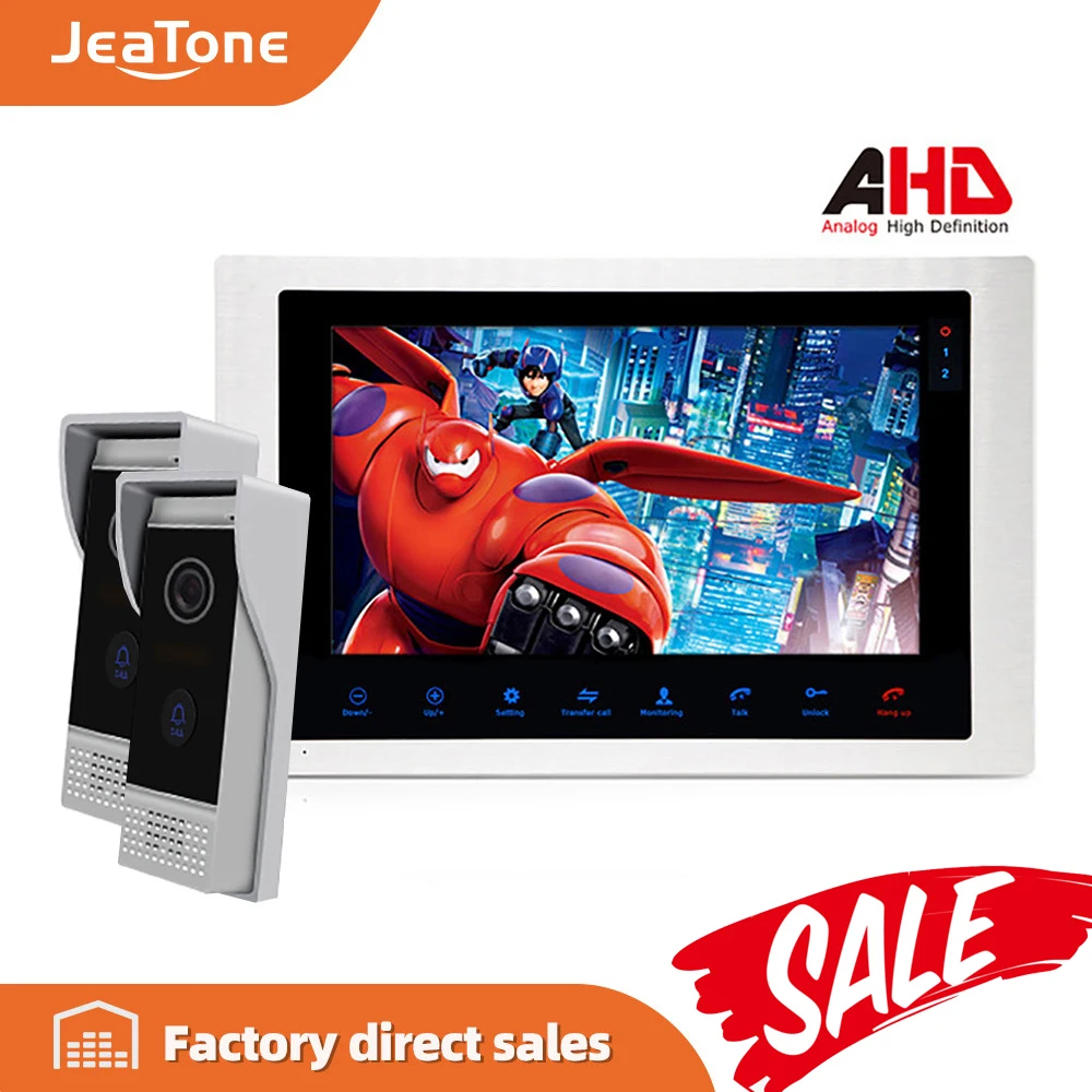 Видеодомофон Jeatone 1080P AHD 10 дюймов водостойкий с поддержкой голосовых сообщений