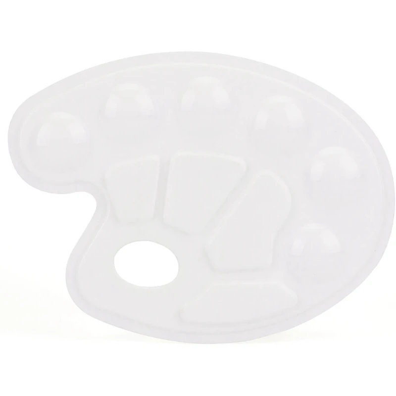

12 Pieces Plastic Watercolor Oil Palette Painting Tray with Hand Shank 6 Round Wells and 4 Rectangular Wells, White