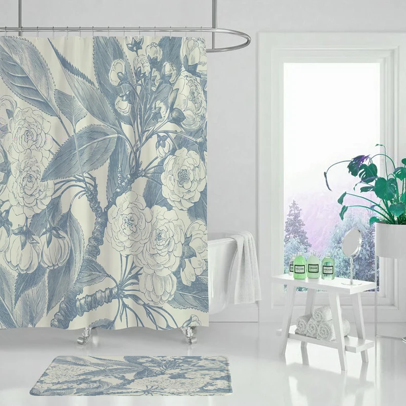 Набор штор для душа цветочный сад лист зеленый тропический завод занавеска