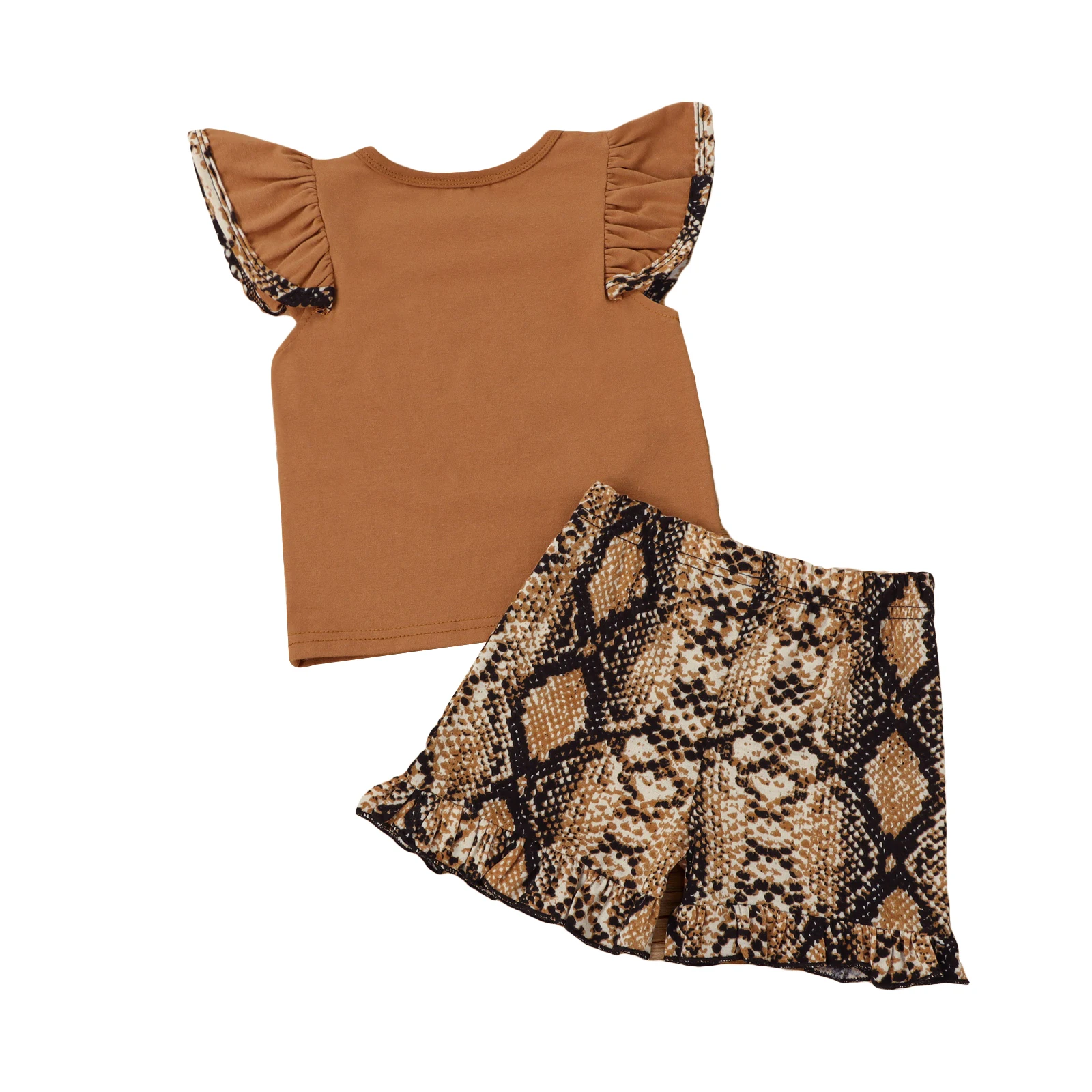 

Baby's Two-Piece Suit, Round Neck Flying Sleeve Tops and Snakeskin Print Shorts for Birthday Party Photography