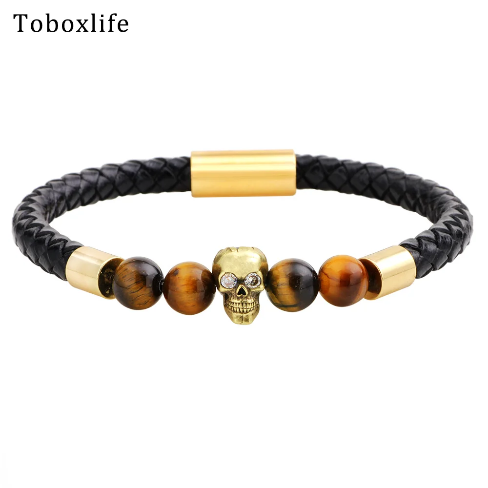 Toboxlife новый стиль унисекс хит продаж сплав Череп голова тигровый глаз камень