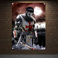 medieval warrior military banners flags vintage knights templar armor posters canvas painting wall hanging home decoration